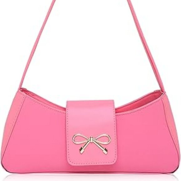 Y2K Hobo Shoulder Bag Women Purse Handbag Crescent Bow Pink Clutch Classy - Picture 2 of 5